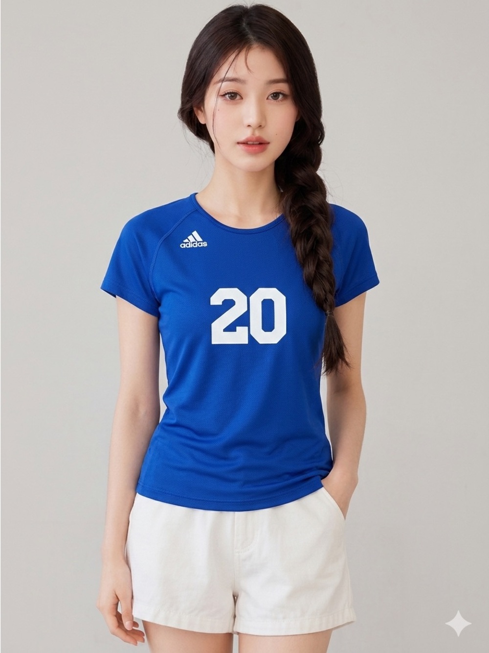 adidas Women's Blue Short-Sleeve Athletic Jersey with White Number